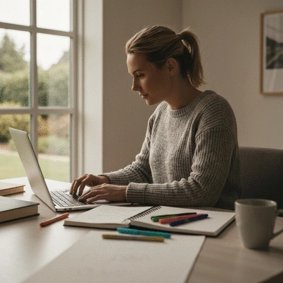 Person using a laptop to create content, illustrating authentic storytelling in personal branding