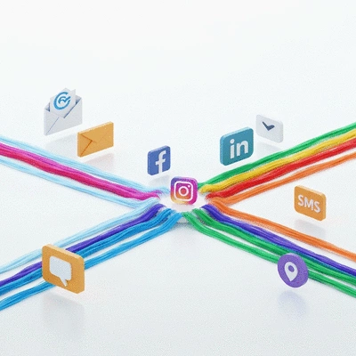 Diverse digital marketing channels converging into a unified strategy, no text, no words, no typography, clean image