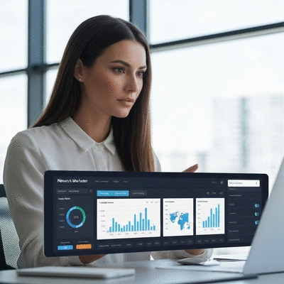 Network marketer analyzing lead scores on a dashboard