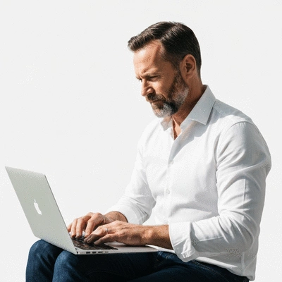 Person using a laptop to navigate a website, illustrating navigational search intent