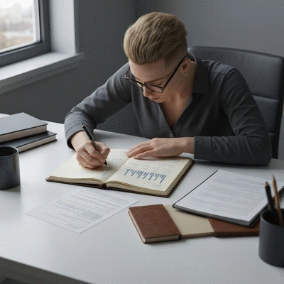 Person writing in a notebook, planning business goals