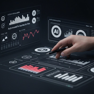 AI tools visualizing data and automated responses for business management.