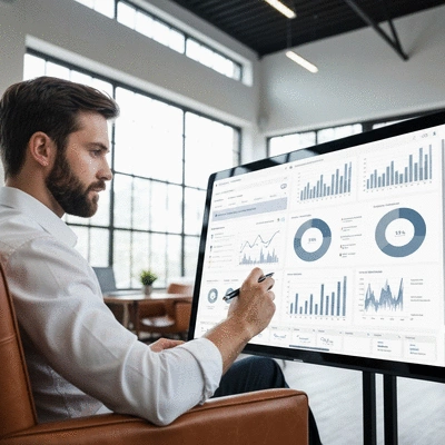 Person analyzing content marketing metrics on a dashboard, depicting data visualization