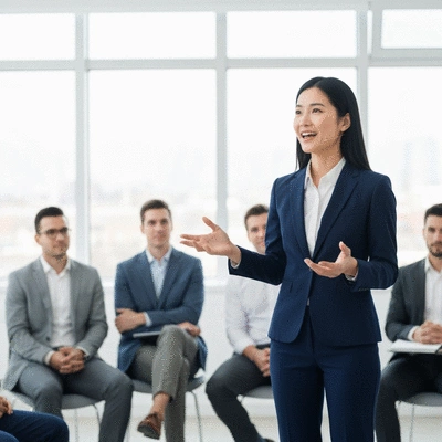 Professional woman confidently giving a presentation