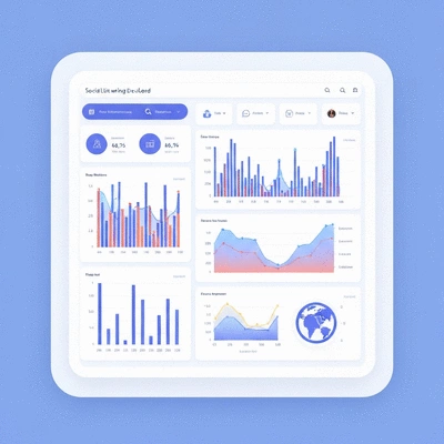 Modern social listening dashboard interface with graphs and data points, no text, no words, no typography, clean image