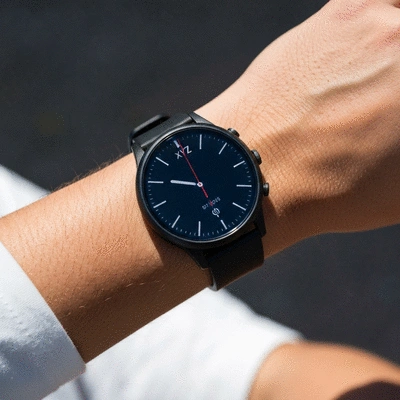 XYZ Smartwatch on a user's wrist, showing a vibrant display