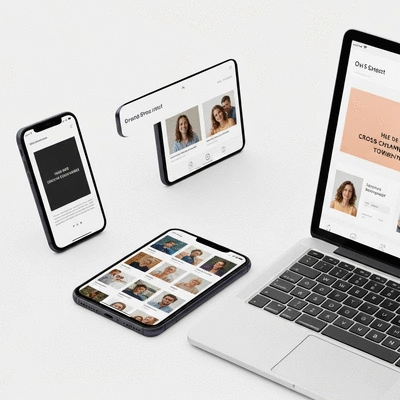 Diverse digital devices showing consistent branding, representing cross-channel storytelling