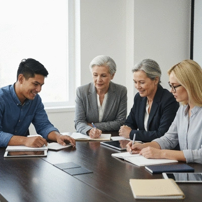 Diverse group of network marketing professionals collaborating in a modern office space, showcasing teamwork and support, no text, no words, no typography, clean image