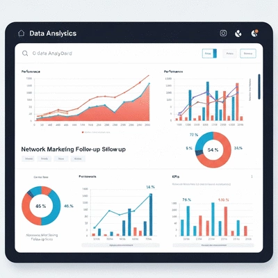 Data analytics dashboard showing KPIs for network marketing follow-up effectiveness