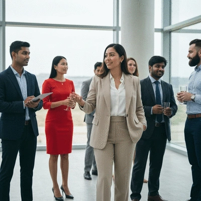 Professional woman networking at a business event