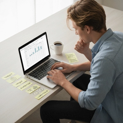 Person thoughtfully planning a personal branding strategy on a laptop