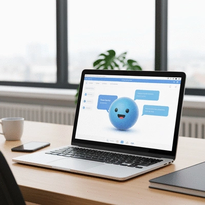 AI-powered chatbot interacting with a customer on a laptop, showing personalized service in network marketing